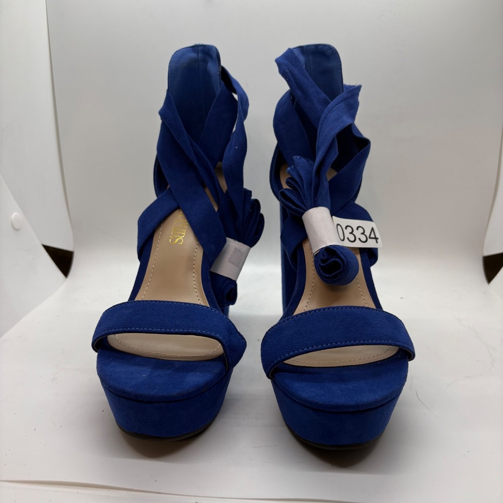 Dream Pairs Royal Blue Faux Suede Platform Lace Up Block Heel Sandals Size 6